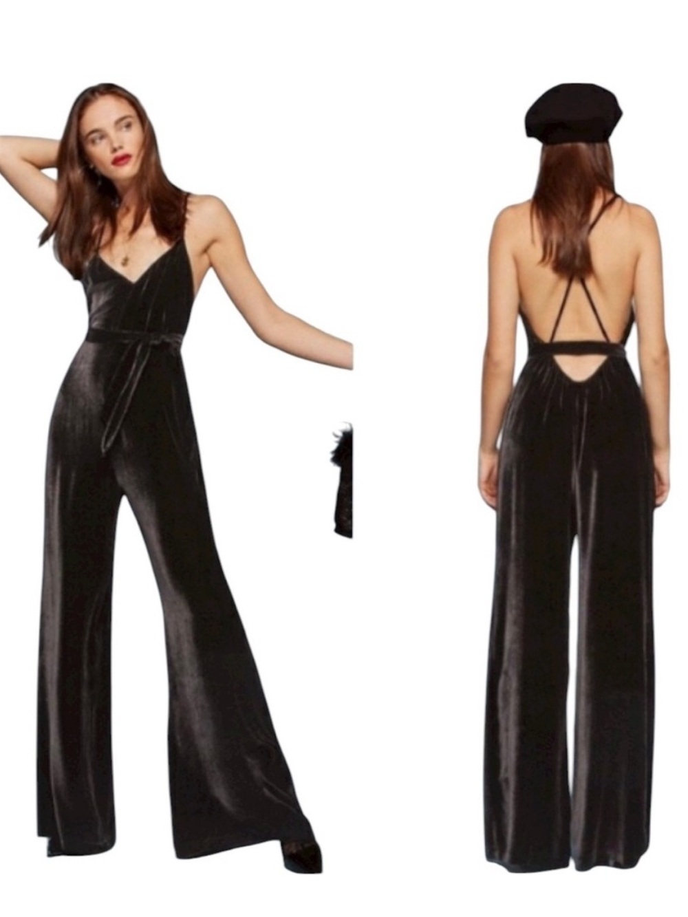 Reformation Moonstone Black Velvet Jumpsuit XS NO BELT